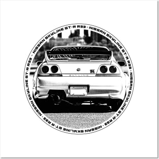 NISSAN SKYLINE GT-R R33 Black 'N White 4 Posters and Art